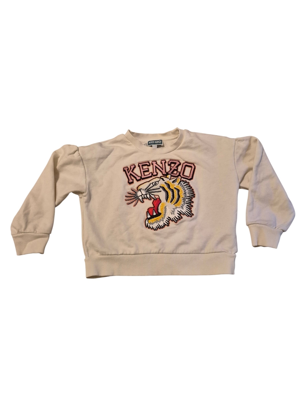 Kenzo Kids Cream Sweatshirt with Embroidered Tiger and Pink Logo